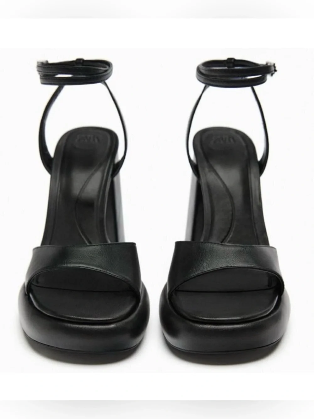 NWT Zara High Heel Platform Sandals Black Ankle Strap Chunky Heels size39(US 8)